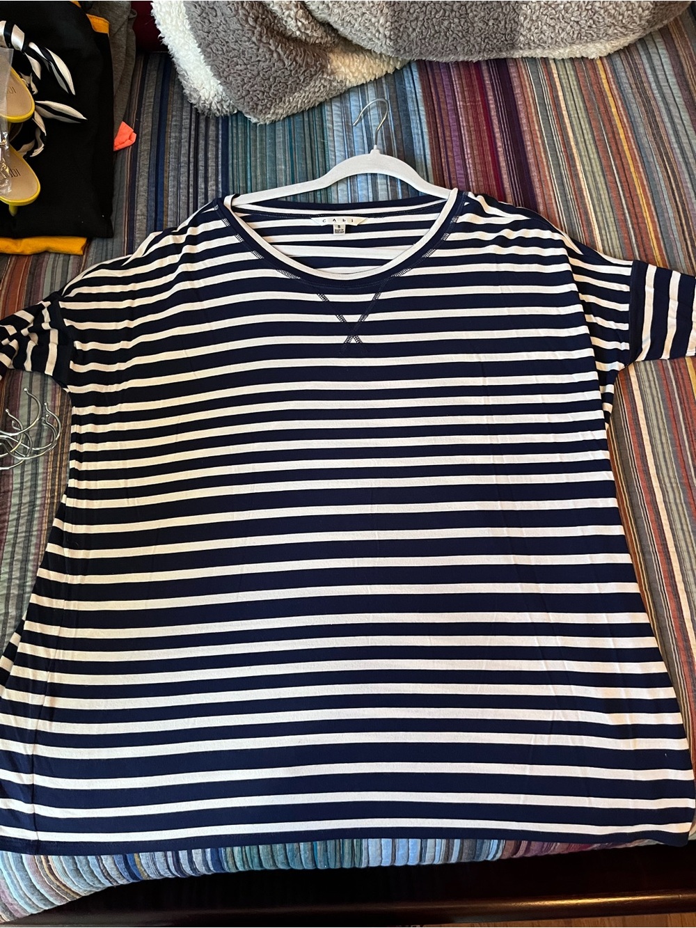 CAbi Navy and White Striped Tee Top